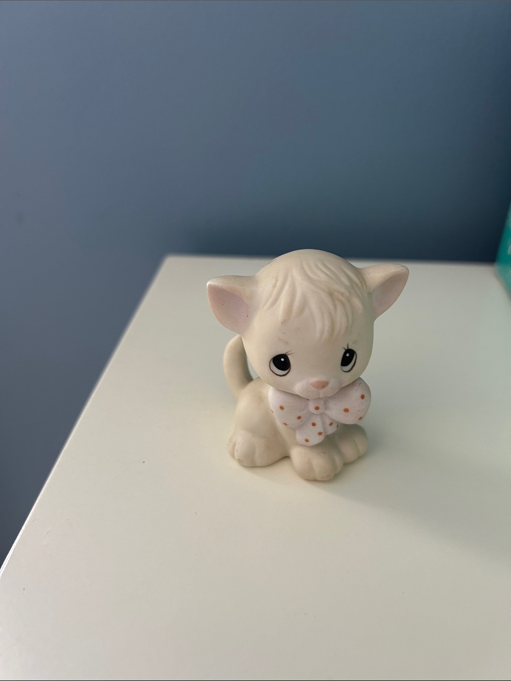 Precious Moments Cream Kitten Figurine with Polka Dot Bow